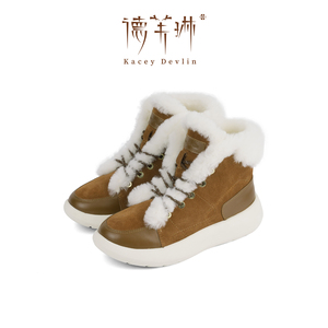 德芙琳鹿皮厚底雪地靴女加绒保暖