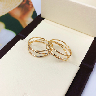 三层波浪戒指韩in女轻奢小众高级感镀14k黄金色太钢食指环不掉色