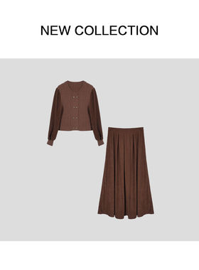 双排扣上衣搭配百褶裙两件套 D1F58018-58018