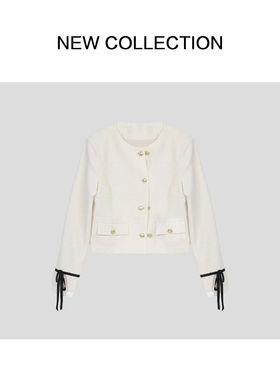 新款时尚小香风秋冬短款外套W1518009B-8009上衣白色