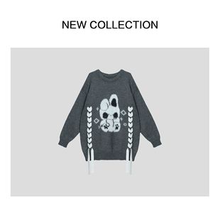 快乐小兔设计感绑带oversize毛衣 X3558002