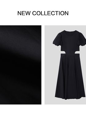 L5F26010镂空显瘦黑色气质休闲赫本风短袖连衣裙-6010