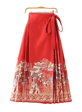 新款国风文艺绣花马面裙百搭E3F53005B-3005半身裙半裙