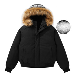 88rising 美式复古狼王座山雕加厚皮标logo大刺绣可拆毛领羽绒服