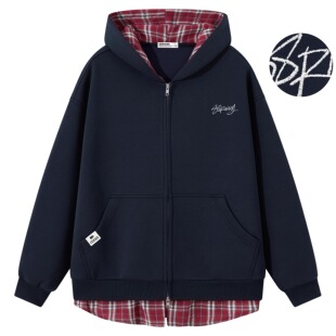 88rising假两件学院风字母刺绣格纹拼接重磅连帽开衫情侣卫衣外套