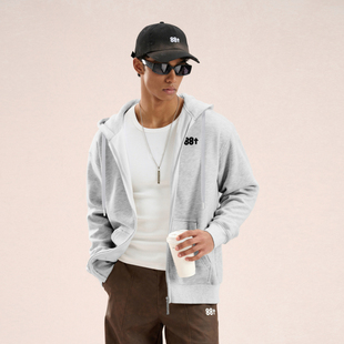 【沙一汀同款】88rising 美式高街重磅字母Logo拉链开衫连帽卫衣