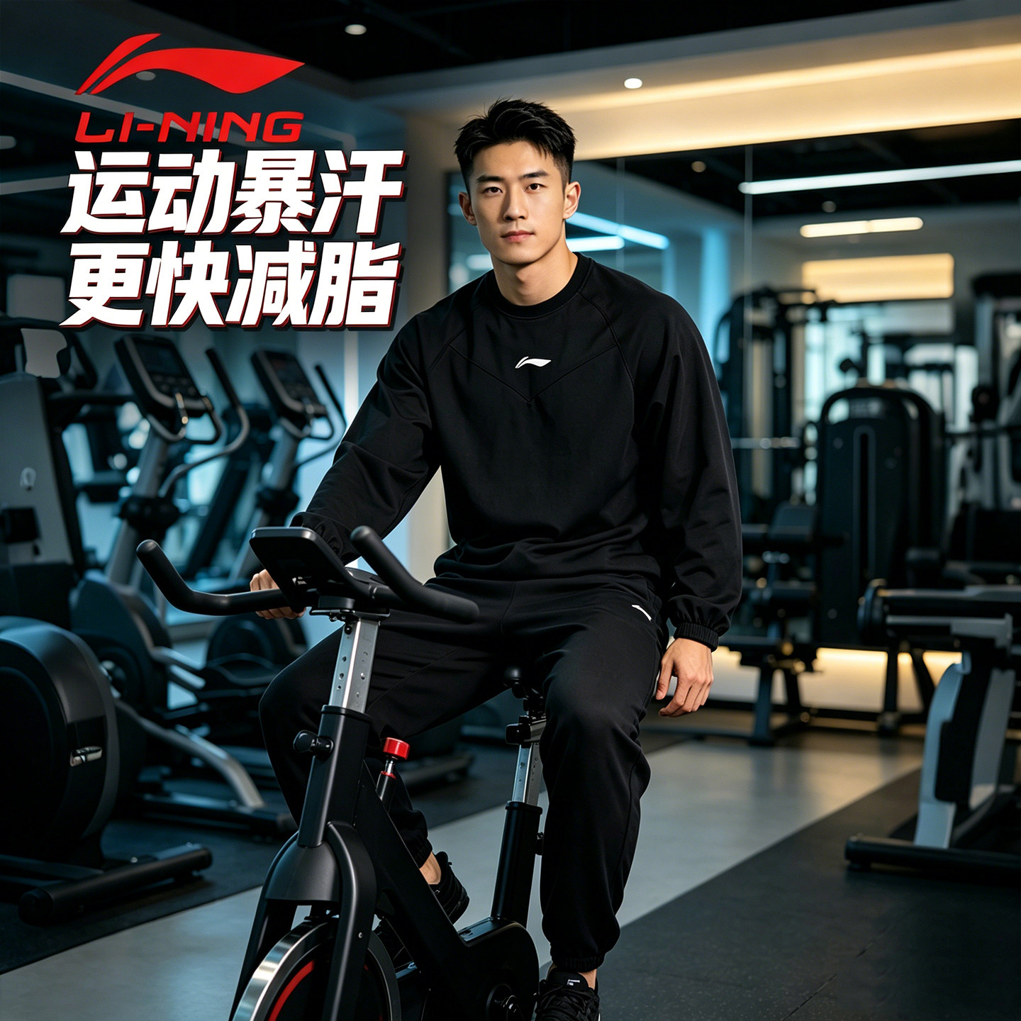 李宁暴汗服男套装减肥控体服大码排汗衣降体健身运动跑步裤发汗服