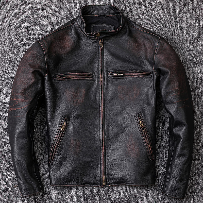new pattern The first layer cowhide Stand collar locomotive leather clothing genuine leather Ami Khaki leisure time Do the old Retro leather jacket coatin the Men's clothing, Leather clothing  category - from Buy2taobao.com to provide professional Taobao agent buy service