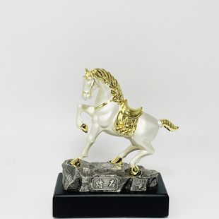银色马踏石合金摆件中号踏石马党员礼品合金骏马装饰品高档礼品