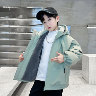 加厚保暖潮装 中大儿童棉衣秋冬款 派克服 加绒外套2025新款 男童冬季