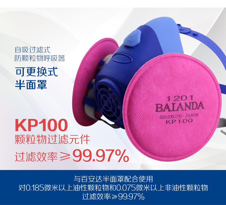 百安达 防尘面罩防油性颗粒物 防毒面具 防油烟KP100-1201面罩