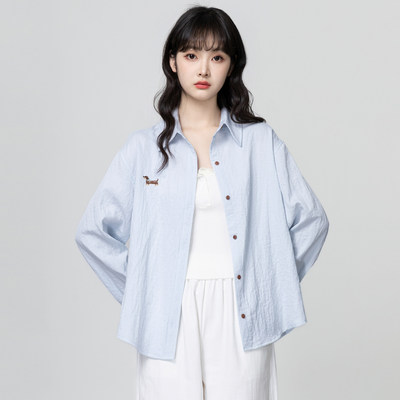 蓝色长袖衬衫外套女2026