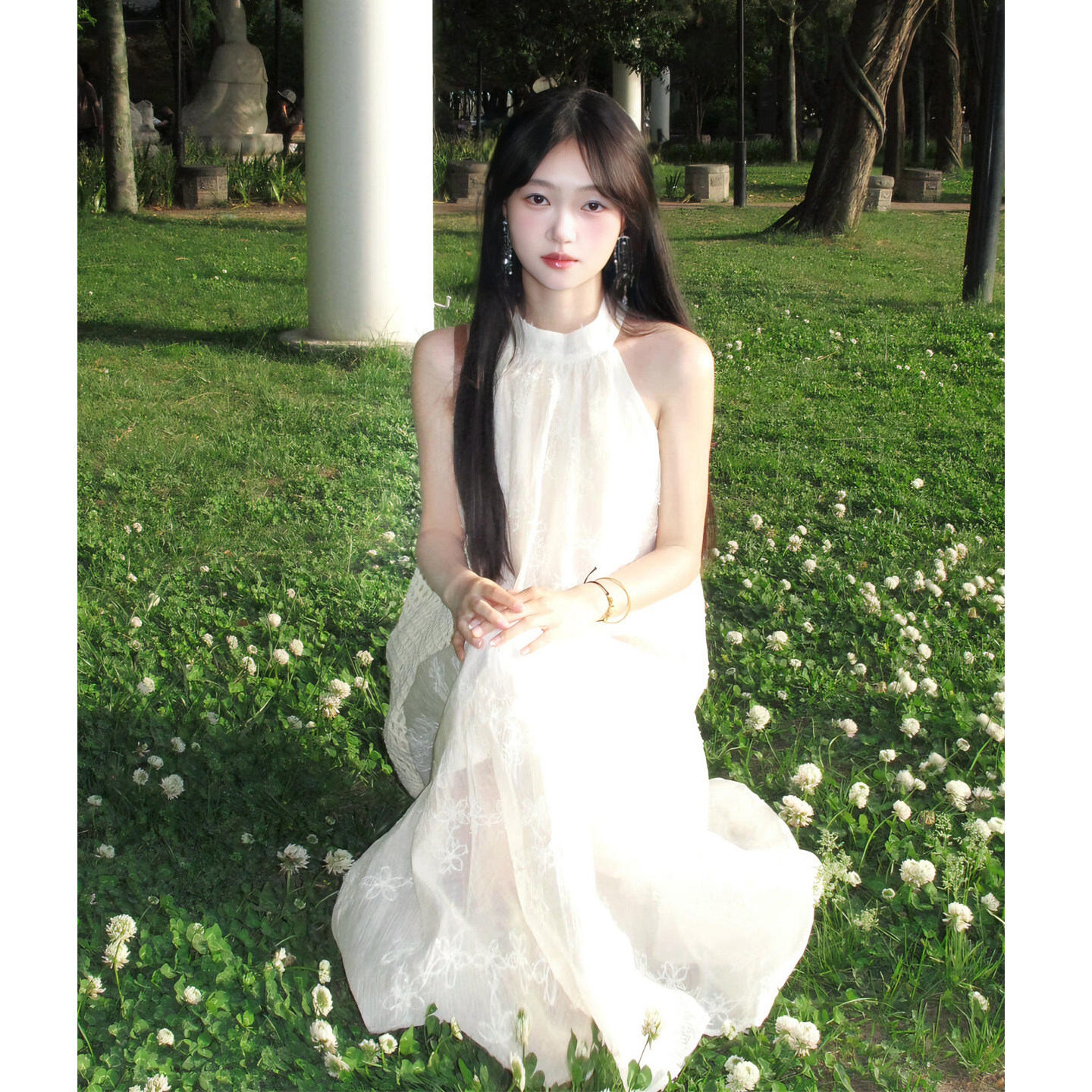温柔白月光蝴蝶结挂颈洋