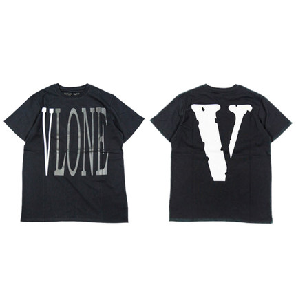 VLONE 陈冠希3M反光 纽约限定黑底基础LOGO大V 美潮街头男女短袖