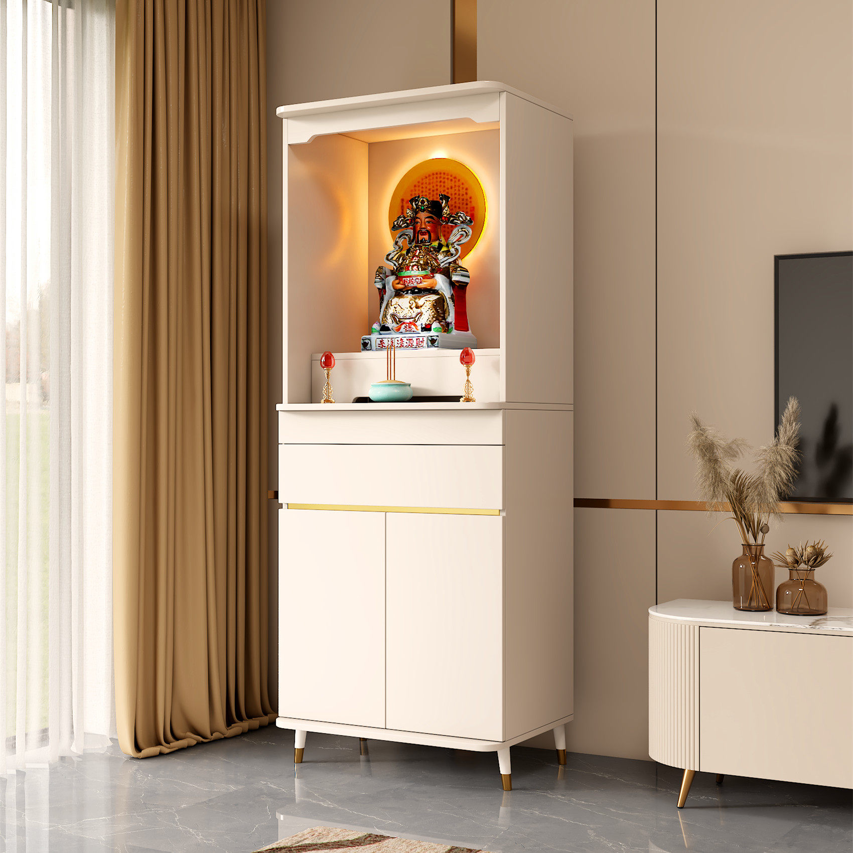 现代轻奢佛柜全实木佛龛柜家用供香桌客厅简约神柜经济型三层立柜