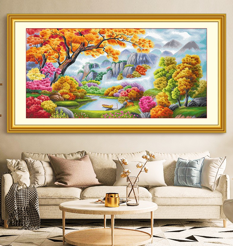 新款印花正品DMC十字绣手工纯棉线绣客厅风景大画世外桃源