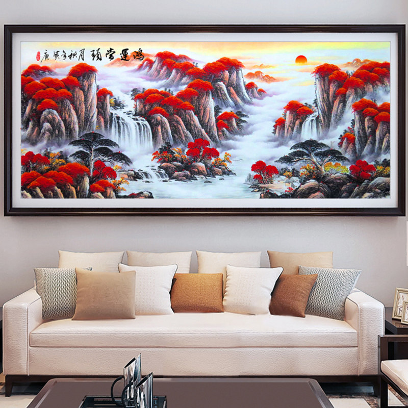 印花办公室风景画流水生财十字绣