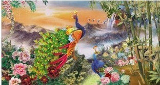 精准印花法国正品DMC十字绣 客厅大画 富贵牡丹孔雀图4