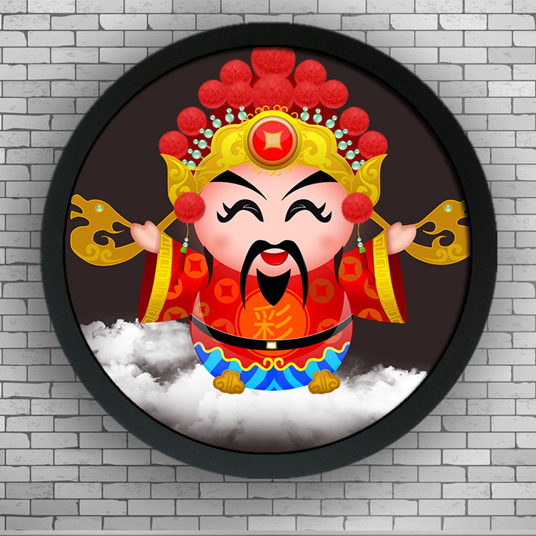 中式风挂画圆形招财进宝十字绣