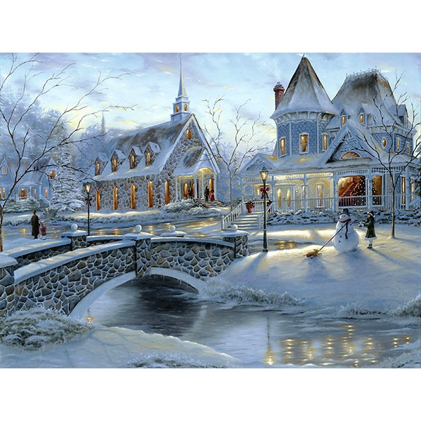 新款印花正品dmc十字绣客厅卧室 欧式风景油画 冬日雪景 雪人
