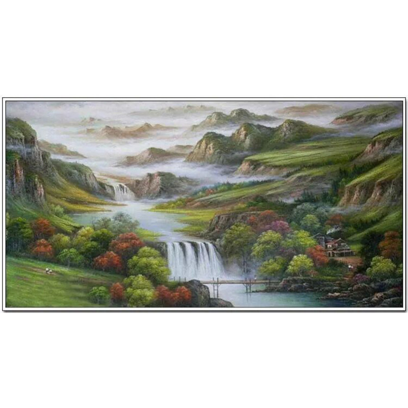 精准印花法国正品DMC十字绣 风景客厅大画 山野人家 风水宝地