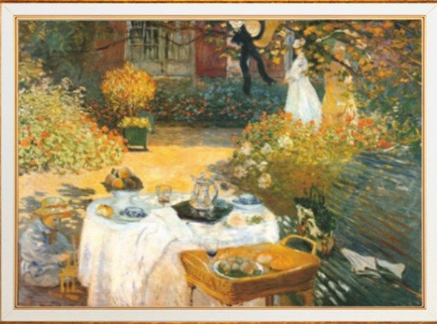 新款印花正品DMC十字绣客厅卧室餐厅名人油画 莫奈花园里的午餐