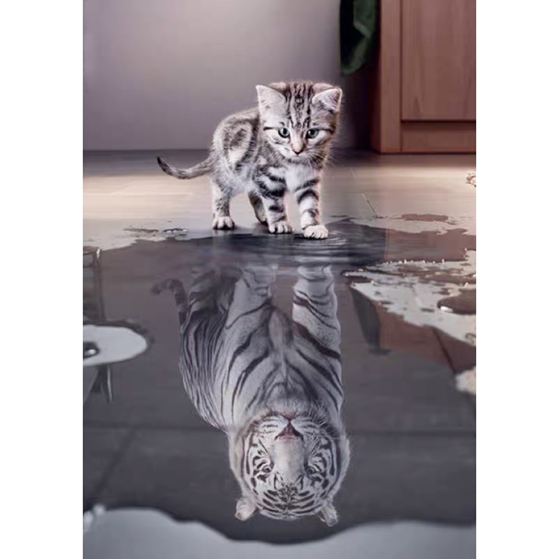 新款印花正品dmc十字绣套件客厅卧室玄关竖版简约现代猫倒影老虎