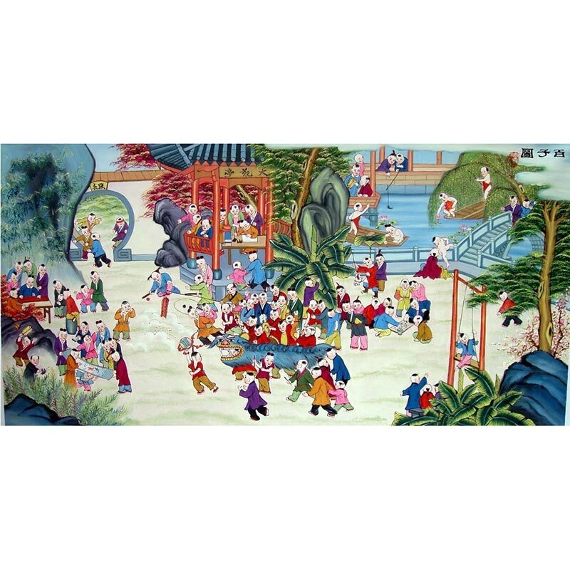 新款精准印花正品DMC十字绣 客厅卧室书房人物大画中国风 百子图2