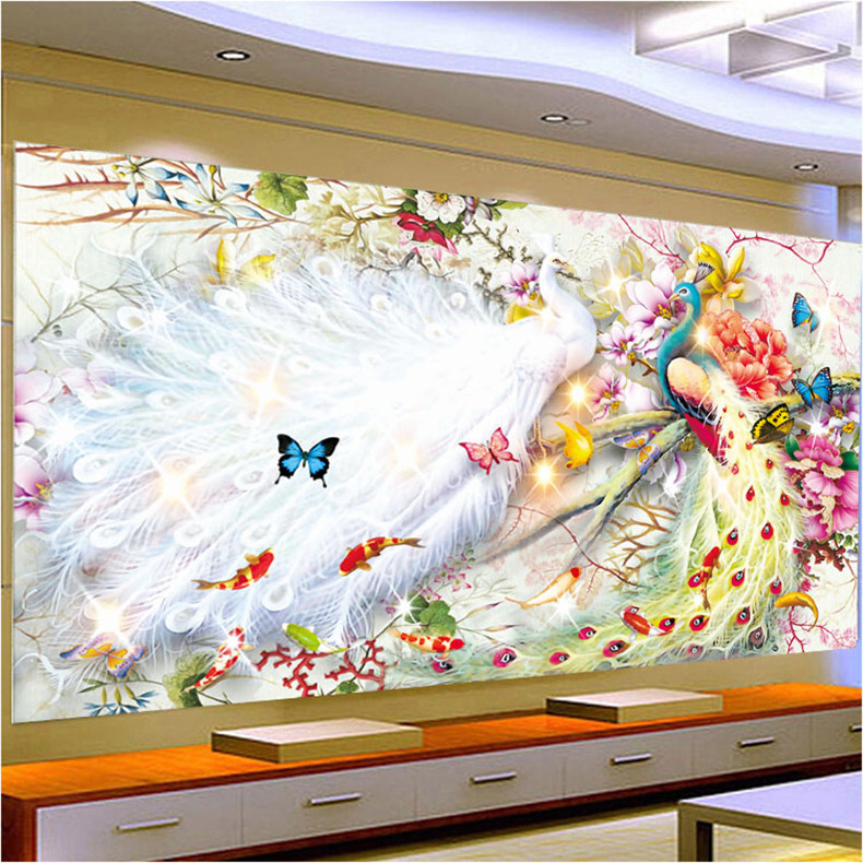 新款正品孔雀开屏满园富贵鸟印花