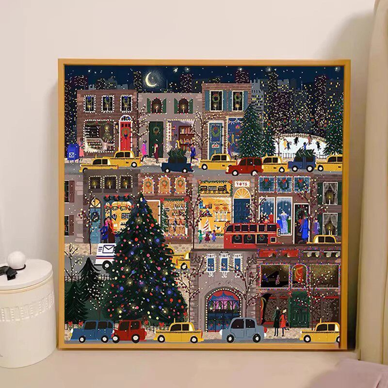 新款印花正品 DMC十字绣客厅卧室餐厅玄关欧式风景画圣诞街头夜景