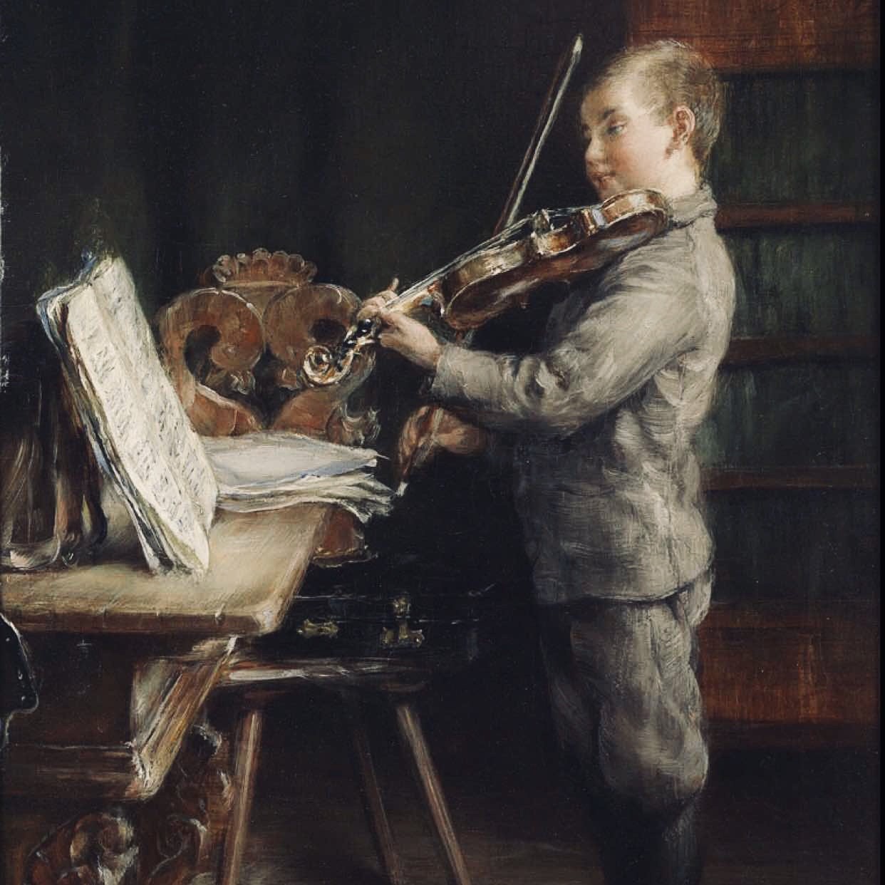 新款印花法国正品dmc十字绣套件 客厅卧室欧式人物油画小提琴男孩