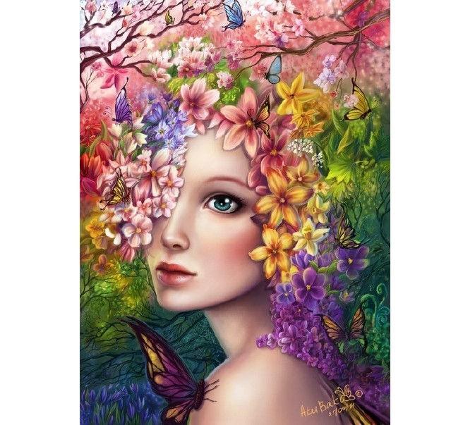 新款印花正品DMC十字绣客厅卧室玄关唯美人物油画 鲜花蝴蝶美女