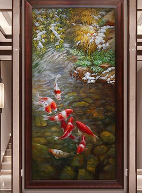 印花玄关中式风竖版油画十字绣