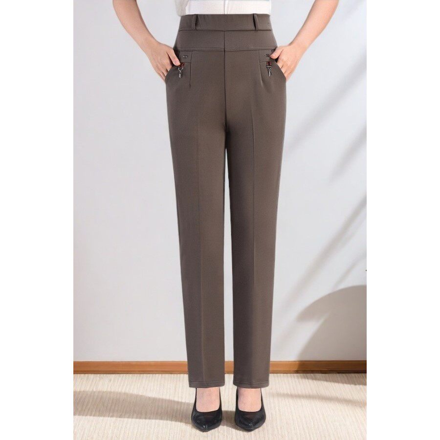 中年女装裤子春秋松紧高腰长裤中老年夏天休闲直筒弹力薄款裤子