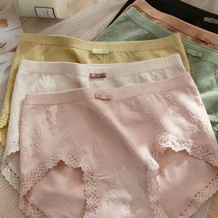 日系内裤女士纯棉裆中腰无痕透气蕾丝抗菌收腹提臀性感大码三角裤