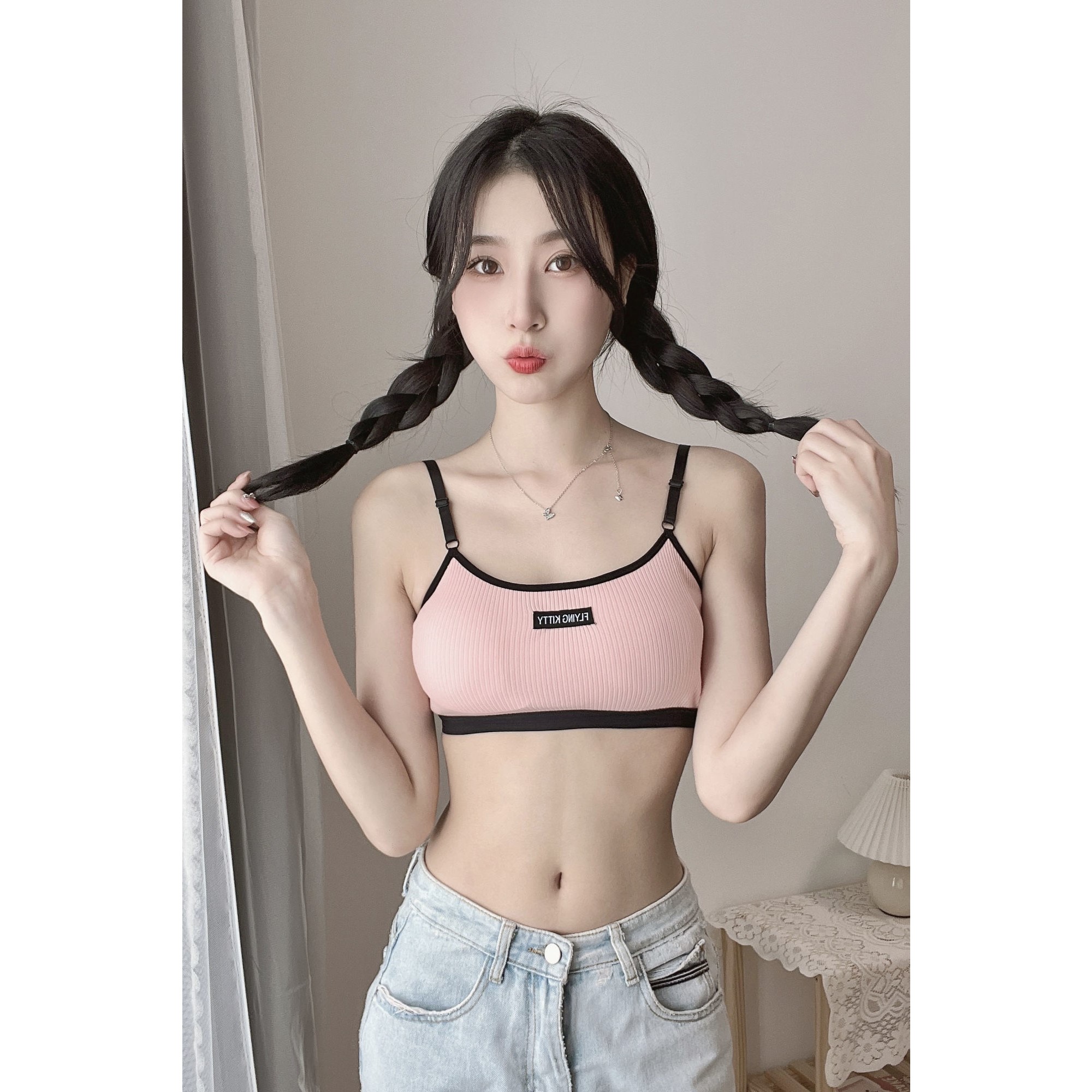 韩版运动内衣女高中生发育期少女内衣防走光初中生抹胸吊带背心女