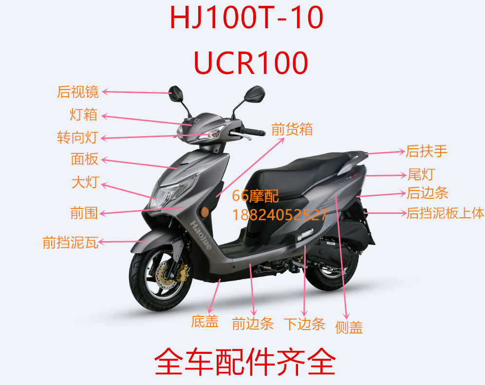 适用豪爵UCR100 HJ100T-10全车外壳配件大灯前围护板前脸侧盖转灯