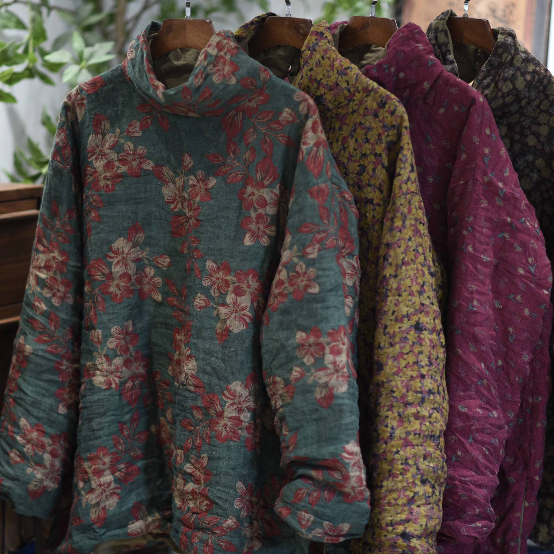 印花亚麻高领女套头打底衫薄棉衣