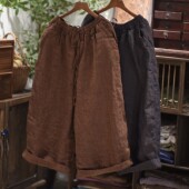 素年未央原创设计SN257色织亚麻双层夹棉休闲阔腿宽松棉裤 九分裤