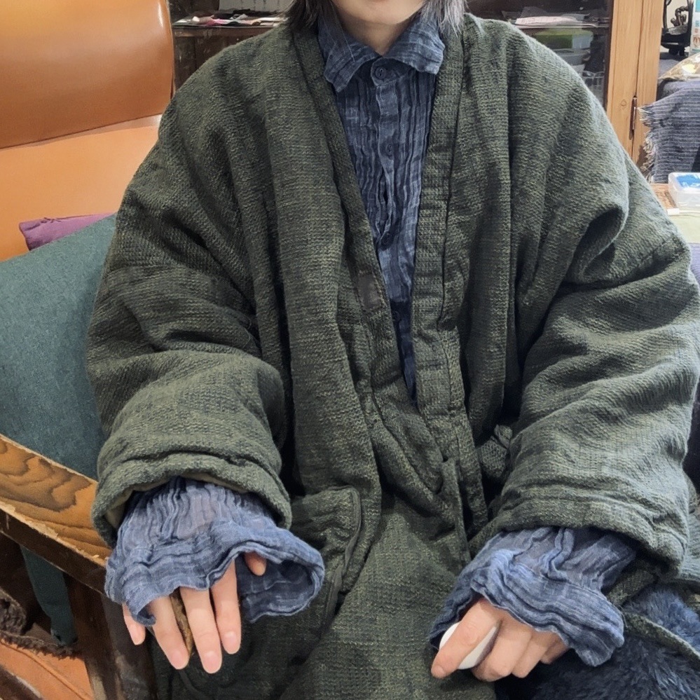 中性文艺复古色织亚麻棉开衫外套