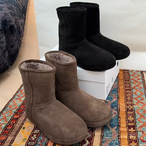 诗歌兰女鞋雪地靴女真皮复古