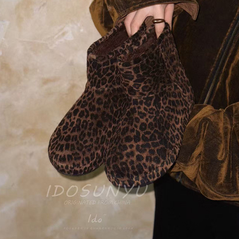 ido豹纹雪地靴女2025冬季新款