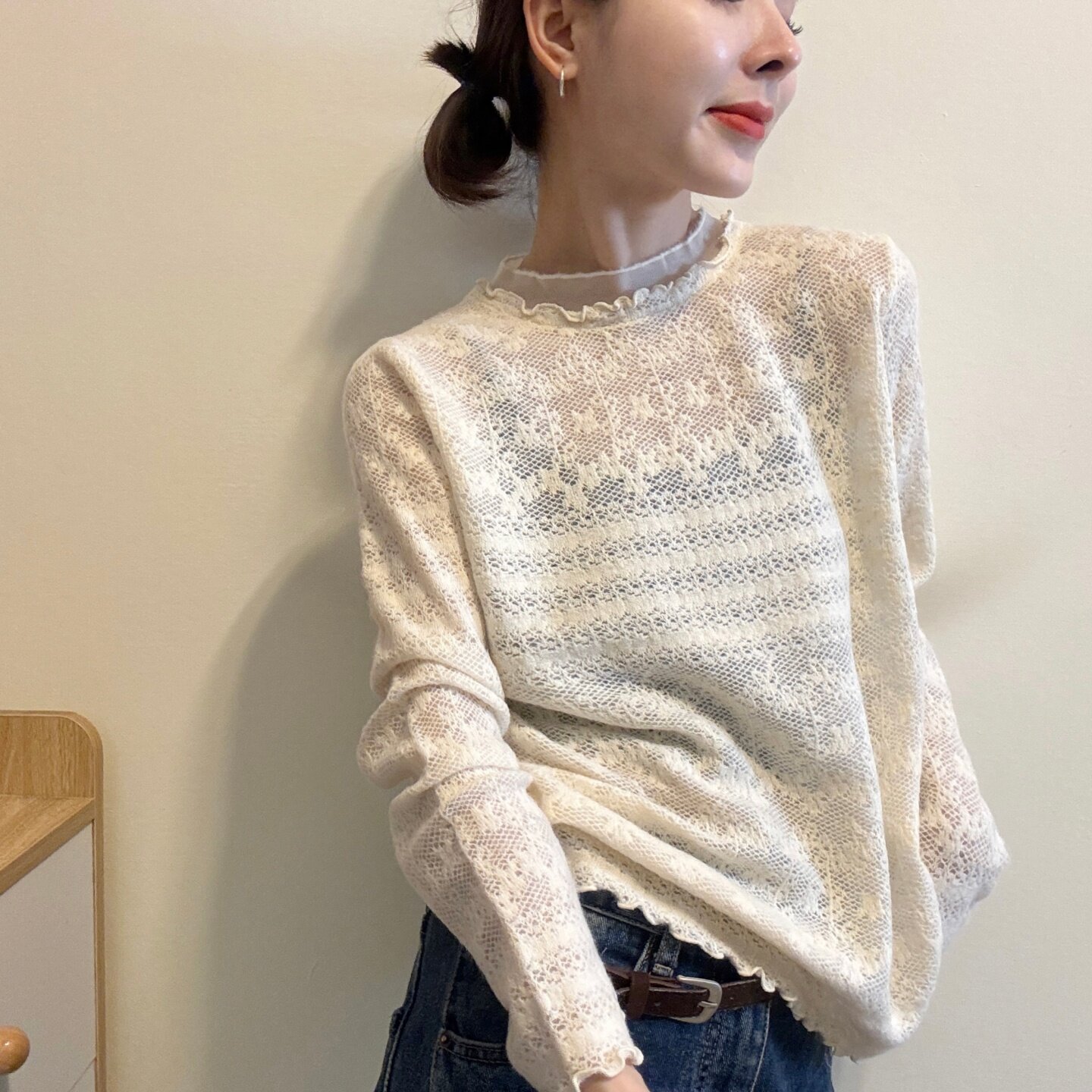 欧洲站蕾丝衫女打底衫
