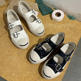 ido厚底玛丽珍鞋女2026双扣带板鞋百搭休闲鞋松糕底潮鞋