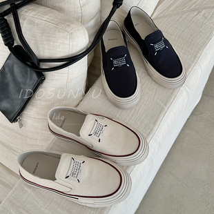板鞋 ido韩版 百搭一脚蹬浅口圆头增高懒人鞋 女2026新款 厚底帆布鞋