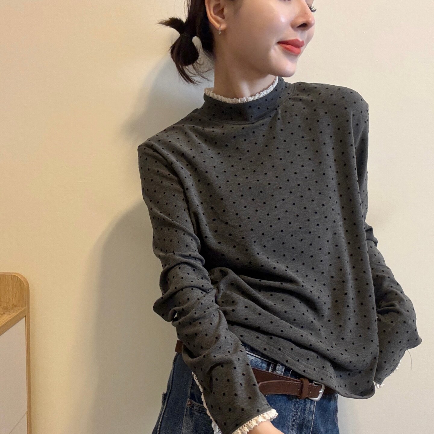 欧洲站波点打底衫女长袖T恤上衣