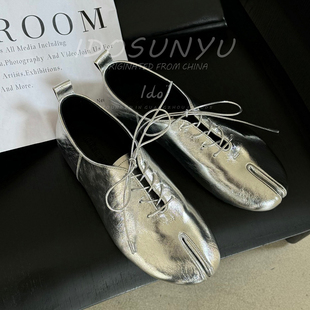 ido分趾鞋女2026春节新款真皮平底系带芭蕾鞋舒适百搭玛丽珍单鞋