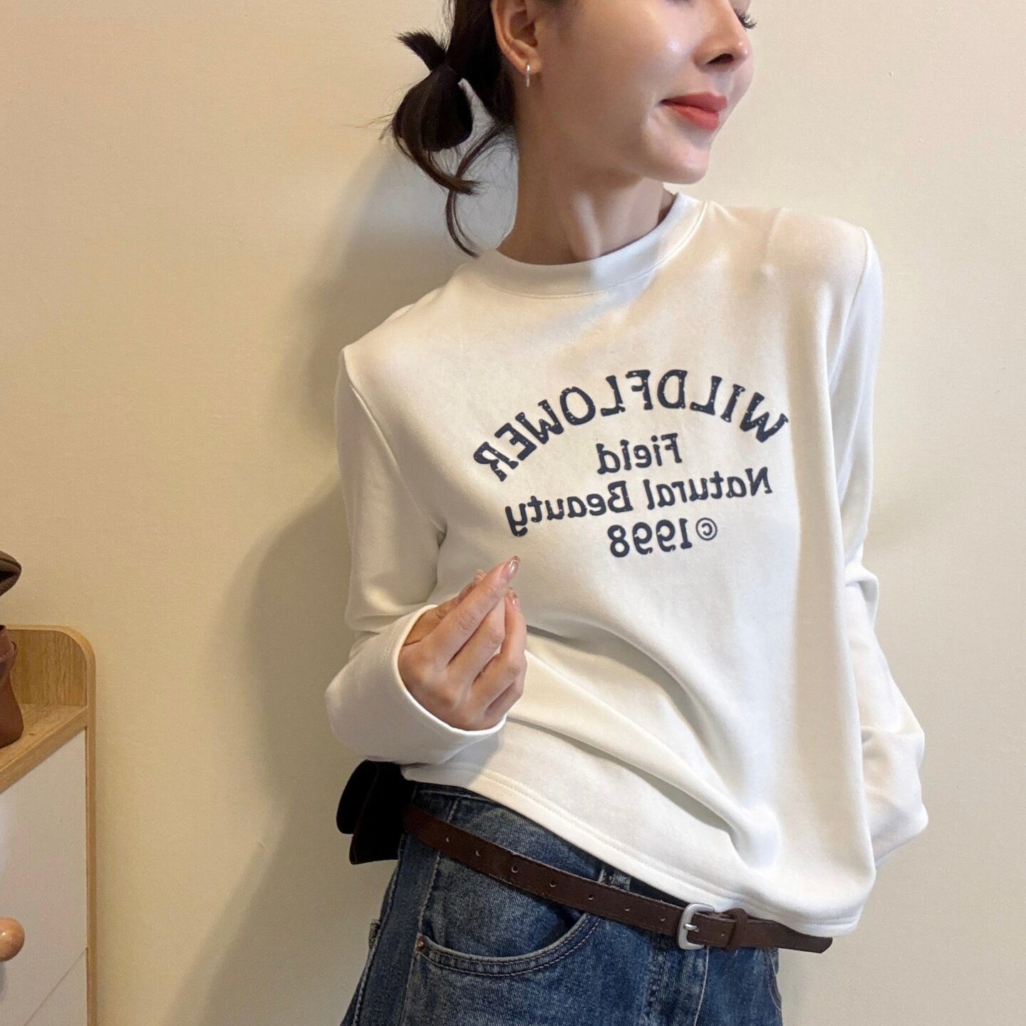 欧洲站白色字母长袖T恤女