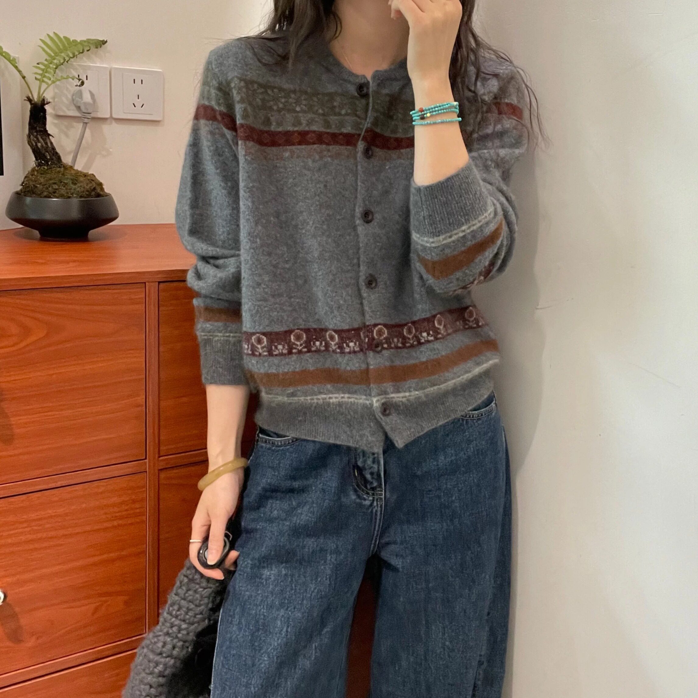 欧洲站羊绒羊毛开衫女