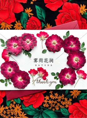 酒红色玫瑰花干花标本天然色压花植物高级感婚礼誓言书手工材料